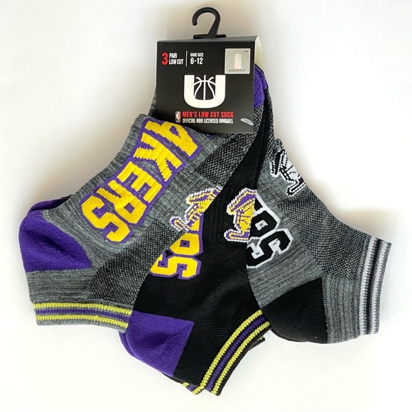 NBA Los Angeles LA LAKERS Low Cut Socks 3-Pair Men's SIZE 6-12 Grey Purple NWT - Picture 6 of 8